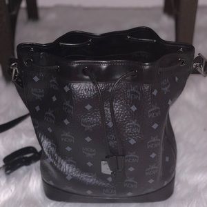 MCM Heritage Drawstring Visetos Bag - Black